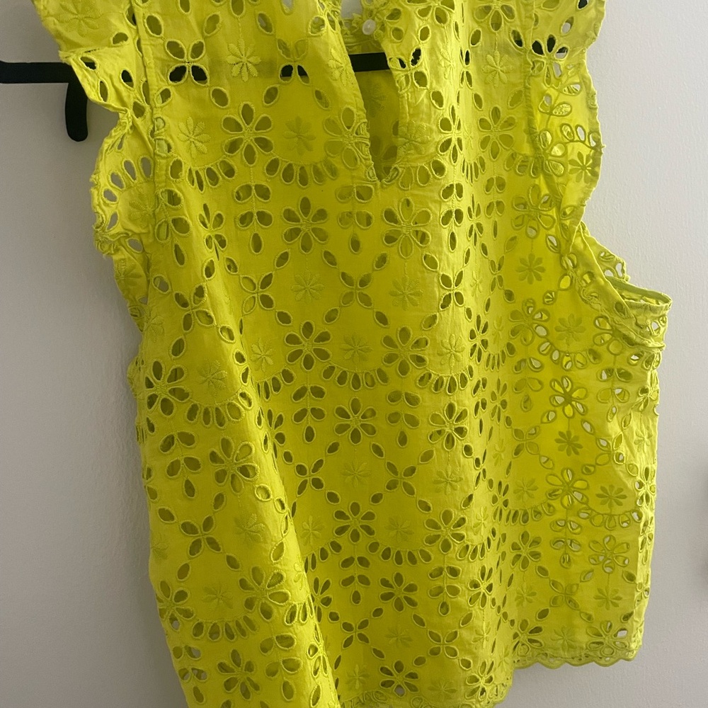 J. Crew Chartreuse Yellow Ruffled Sleeveless Blouse w Camisole - Picture 3 of 5